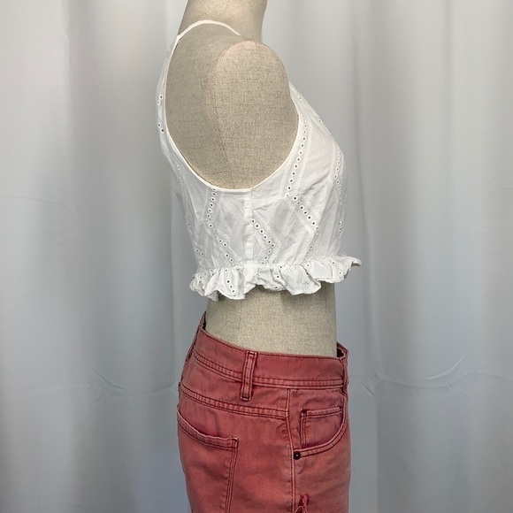 Forever 21, Eyelet Cotton Embroidered Ruffle Crop Halter Top-White, Sz S - Picture 7 of 10